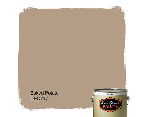 Color: Baked Potato DEC717 Trim, Garage Doors, Front Door, Shutters, Garage Door to Yard Tan Paint Colors, Tan Paint, Office Mural, Paint Store, Tuscan Design, Paint Color Schemes, White Picket Fence, Dunn Edwards, Dunn Edwards Paint