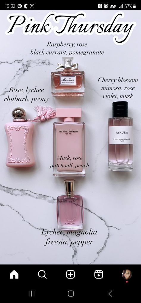 How To Smell Like Roses Products, Rose Scent Aesthetic, Scent Combos Rose, Cherry Blossom Perfume, Raspberry Perfume, Fresh And Clean Perfume Pink, Lychee Perfume, Best Cheap Perfume, Aesthetic Pink Perfume