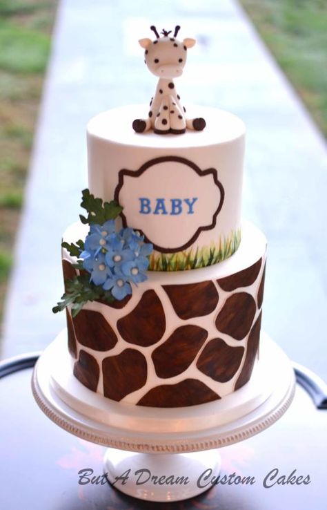 Giraffe Baby Shower Cake by Elisabeth Palatiello Giraffe Baby Shower Cake, Giraffe Baby Shower Theme, Giraffe Cake, Giraffe Cakes, Gateau Baby Shower, Baby Shower Menu, Jungle Cake, Safari Cakes, Baby Shower Giraffe