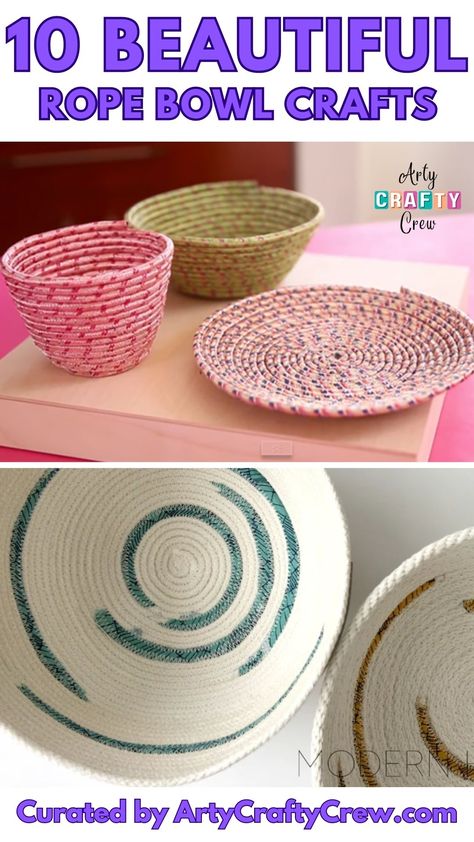 Elevate your home decor with these stunning rope bowls that you can make yourself. These 10 projects are sure to inspire you to get creative and add a touch of handmade charm to your space. Curated by Arty Crafty Crew. Fabric Basket Tutorial, Rope Bowls, Diy Bowl, Coiled Baskets, Rope Crafts Diy, Rope Crafts, Rope Basket, Types Of Embroidery, Fabric Baskets