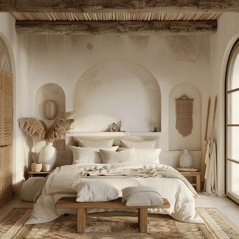 Mediterranean Minimalist Interior, Mediterranean Bedroom, Mediterranean Interior Design, Tranquil Bedroom, Mediterranean Interior, Mediterranean Home, Minimalist Interior Design, Dreamy Bedrooms, Mediterranean Homes