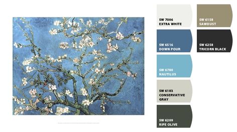 Almond Blossoms (Vincent Van Gogh) Painting Studies, Aesthetic Archive, Mosaic Hearts, Bathroom Mural, Almond Blossoms, Van Gogh Almond Blossom, Bedroom Colour Palette, Almond Blossom, Vincent Van