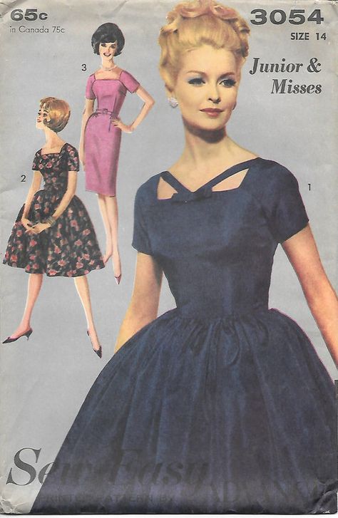 60s Fashion Outfits, 1960s Cocktail Dress, Patterns Clothing, Evening Dress Patterns, Patron Vintage, Vintage Dress Patterns, Elegant Ladies, Skirt Patterns Sewing, Square Neck Dress