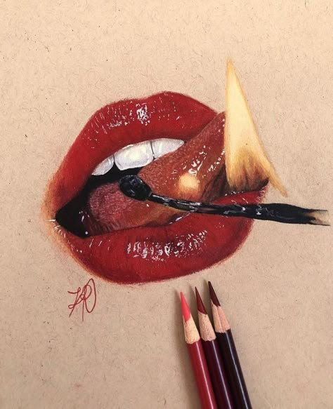 Lip Artwork, Drawing Lips, Fire Design, Lip Drawing, Prismacolor Art, Marker Paper, Lips Drawing, Colour Pencil, Pencil Art Drawings