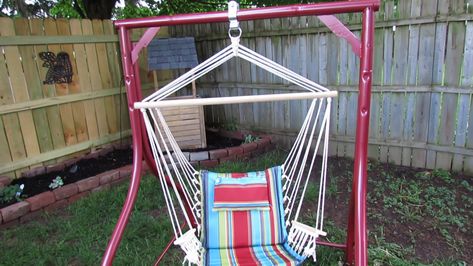 Hammock Chair From Old Swing Frame : 5 Steps - Instructables Hammock Chair Stand Diy, Homemade Hammock, Diy Hammock Chair, Diy Hanging Chair, Hanging Lounge Chair, Diy Stand, Macrame Hammock Chair, Hammock Chairs, Outdoor Hammock Chair