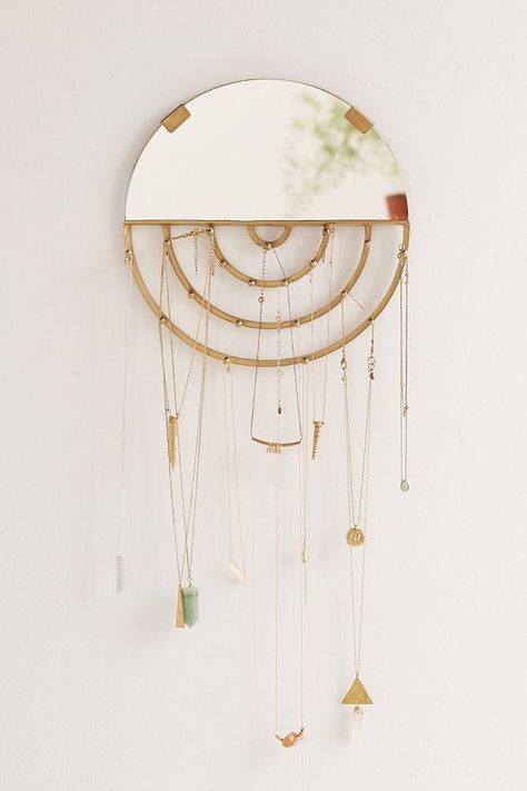 Jewelry Storage Hanging Mirror Wall Mounted Necklace Holder, Mirrors Urban Outfitters, How To Clean Gold, Mirror Jewelry Storage, Storage Hanging, Clean Gold Jewelry, Hanging Necklaces, Jewelry Holders, Small Bathroom Storage