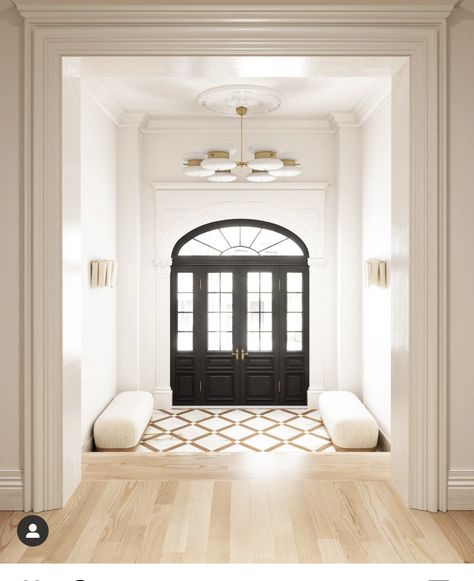 Anthology Creative Studio, Entryway Tile, Foyer Flooring, Entryway Flooring, Interior Design Dining Room, Hallway Designs, Bubble Chandelier, Dining Room Interiors, Foyer Design