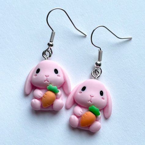 Diy Easter Earrings, Easter Bunny Earrings, Kawaii Rabbit, Earrings Kawaii, Novelty Earrings, Rabbit Earrings, Easter Earrings, Kawaii Earrings, Clay Diy Projects