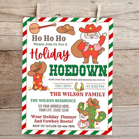 Western Christmas Party, Christmas Invitation, Christmas Party Invitation, Western Christmas, Christmas Party Games, Holiday Invitations, Christmas Invitations, Christmas Party Invitations, Santa Sleigh