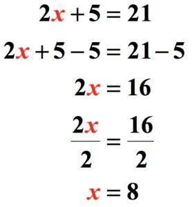 the complete step-by-step solution to the two-step linear equation 2x+5=21. solving it,we have 2x+5=21 → 2x+5-5=21-5 → 2x=16 → (2x)/2=16/2 → = x=8 Teaching Math Strategies, Two Step Equations, Math Genius, School Study Ideas, Math Charts, Learning Mathematics, Math Tutorials, Maths Solutions, Basic Math Skills