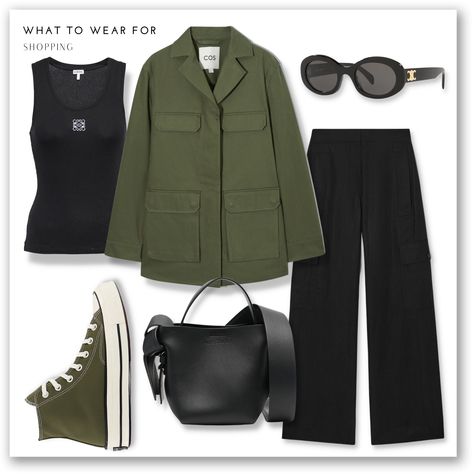 Shop TWILL UTILITY JACKET - KHAKI GREEN … and other curated products on LTK, the easiest way to shop everything from your favorite creators. Loewe Outfit, Khaki Jacket Outfit, Utility Jacket Outfit, Green Jacket Outfit, Green Khaki Jacket, Black Cargo Trousers, Black Utility Jacket, Winter Wardrobe Essentials, Casual Skirt Outfits