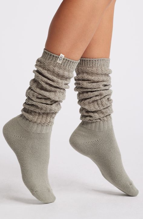 UGG® Clarice Slouchy Knee High Socks available at #Nordstrom Slouch Socks With Boots, Winter Socks Women, Feet Warmers, Slouchy Socks, Scrunch Socks, Lounge Socks, Socks Aesthetic, Sweater Socks, Trendy Socks