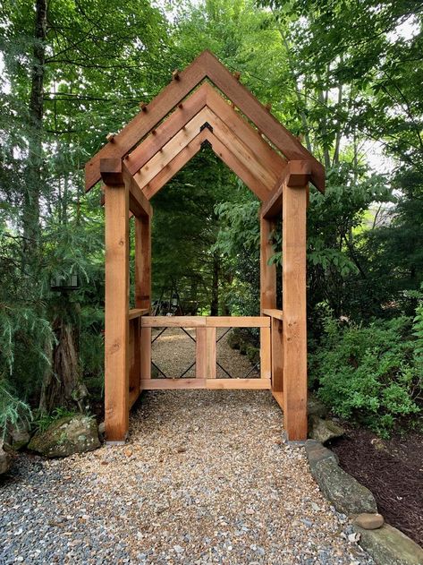 Arbor Entrance, Cedar Arbor, Lake Landscaping, Garden Gates And Fencing, Backyard Greenhouse, Garden Arbor, Dream Yard, Farm Fence, Farmhouse Garden