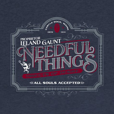 Needful Things Stephen King, Needful Things Stephen King Art, Stephen King Needful Things, Thigh Piece, King Shirt, King Tshirt, King Art, All Souls, Sleeves Ideas