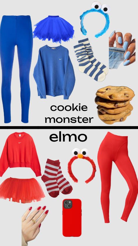 #fyppppppppppppppppppppppppppppppppppppppppppppppppppppppppp #elmo #cookiemonster #blue #red #halloween Elmo Costume Teen, Diy Elmo Costume Women, Diy Sesame Street Costume, Elmo And Cookie Monster Costumes, Diy Cookie Monster Costume, Sesame Street Halloween Costumes, Elmo Characters, Monster Cookies Halloween, Elmo Costume