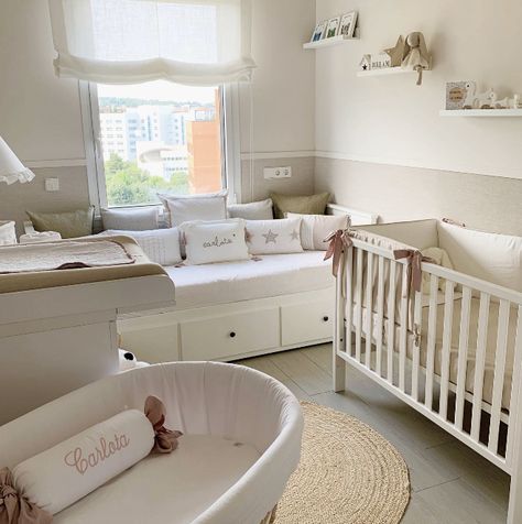 Nursery With Single Bed, Ikea Daybed In Nursery, Ikea Hemnes Day Bed Nursery, Hemnes Daybed Nursery, Day Bed Nursery Ideas, Nursery With Day Bed, Cama Ikea Hemnes, Nursery With Guest Bed, Ikea Baby Bed