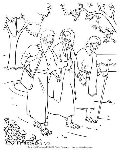 The Road To Emmaus, Walk To Emmaus, Road To Emmaus, Jesus Coloring Pages, Childrens Sermons, Preschool Lesson Plan, Bible Coloring Pages, Bible Crafts For Kids, Preschool Lesson Plans