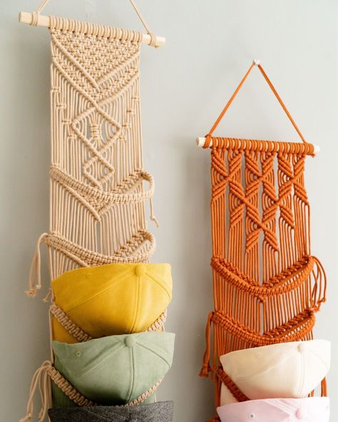 Give your caps a home that's as cool as they are! Our handmade macrame cap holders are the ultimate accessory for hat lovers. No more messy piles of caps on the floor – keep your collection organized and on display with our boho-chic hangers. Explore this exquisite artisanal piece at https://beandaikon.etsy.com/listing/1759099344 or reach out to us directly! #BeanDaikon #MacrameWallHanger #HatLovers #HomeDecor #FreshVibes #HomeMade #HomeDecor #MacrameDecor #InteriorDesign #MacrameLove #Hom... Organize Baseball Hats, Cap Rack, Macrame Wall Hanger, Christmas Organization, Hat Organization, Hat Hanger, Stylish Caps, Hat Storage, Closet Organizer