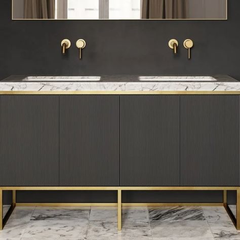 British bathroom brand Lusso looked to the interior design of luxury fashion houses to design its Couture range of vanity units. Lusso Stone, British Bathroom, Property Developer, Marble Accessories, Double Basin, Beauty Storage, Real Estate Property, Basin Taps, Carrara Marble