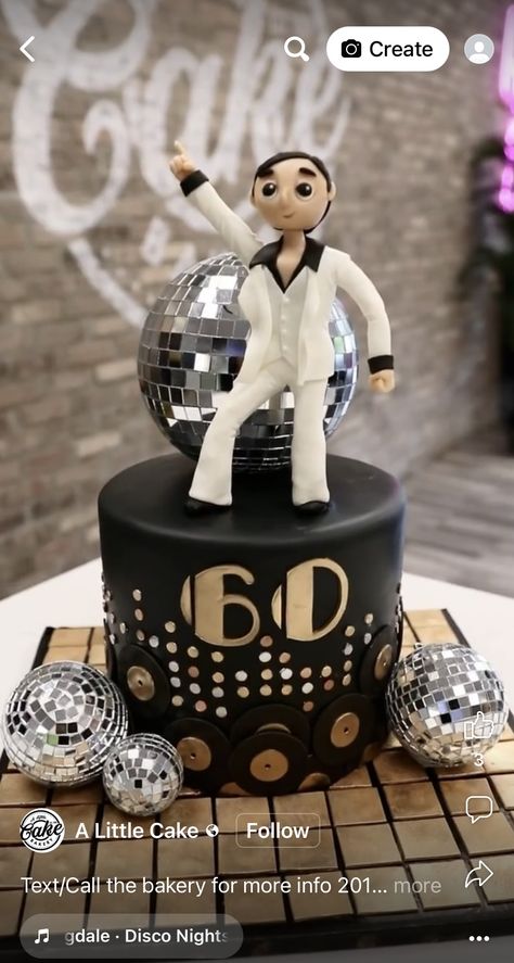 Disco Party Theme Cake, Disco Cakes Birthday, 80s Cake Ideas For Men, Motown Cake Ideas, Disco Ball Cake Ideas, Retro Disco Cake Ideas, Disco 50th Birthday Cake, Disco Party Cake, 1970s Party Theme