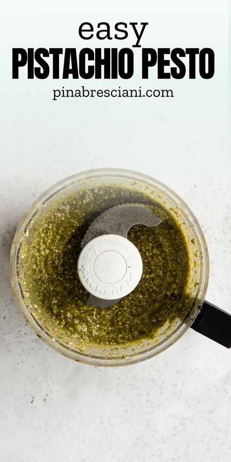 Pistachio pesto made with lots of pistachios, basil, garlic, parmesan and pecorino! #pistachiopesto #pinacooks Arugula Pesto Recipe, Pesto Uses, Gluten Free Pesto, Raw Pistachios, Arugula Pesto, Pistachio Pesto, Pecorino Cheese, Tomato Pesto, 2000 Calories