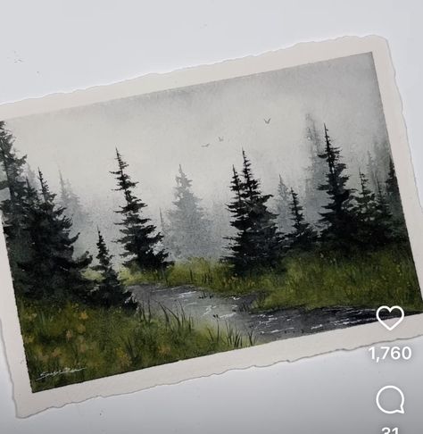 Rainy Day Nature, Cozy Rainy Day, Loose Watercolor Paintings, Tree Watercolor Painting, Watercolor Nature, Landscape Painting Tutorial, Watercolor Tree, Landscape Art Painting, Watercolor Landscape Paintings