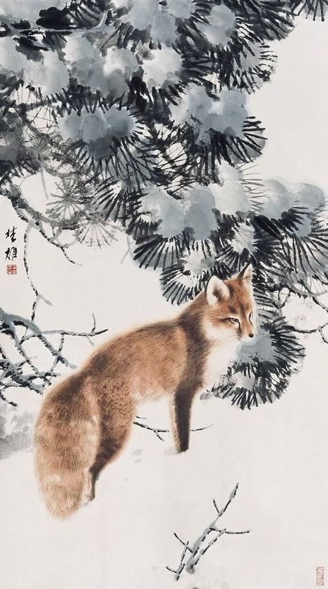 Chinese Painting Animals, Japanese Fox Art, Japanese Animal Art, Kitsune Illustration, Asian Fox, Japanese Fox, Japanese Animals, Japon Illustration, Eastern Art