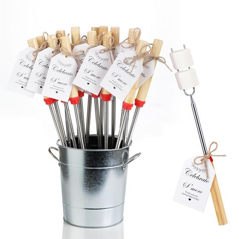 PRICES MAY VARY. S'mores Party Favor: comes with 24 s'mores sticks, 24 celebrate smore birthday party favors tags, and a roll of rope; This comprehensive package provides an array of smore making tools, and would be a nice gift for your friends and family Retractable and Foldable: the roasting sticks for fire pit is designed with retractable and foldable functions, which stretches up to 32 inches, 3 times its original length of 12 inches, keeping you safely distant from the fire while moving you Smore Birthday Party, Smores Sticks, Wedding Camping, S Mores, Birthday Party Favors, Skewers, Party Favor, Fire Pit, Party Favors