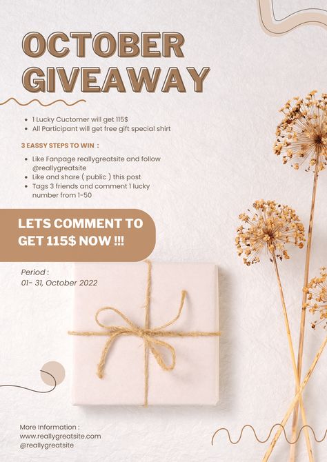 Giveaway Flyer Ideas, Giveaway Flyer Design, Giveaway Flyer, Giveaway Graphic, Promotion Flyer, Pastel Beige, Beige Design, Custom Flyers, Flyer Printing