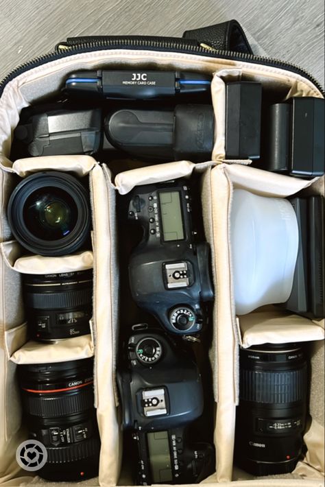 Whats In My Camera Bag, Canon Camera Aesthetic, Canon Camera Bag, Photographer Aesthetic, Sigma Art, 5d Mark Iv, Photography Bags, Illinois Wedding, Canon Camera