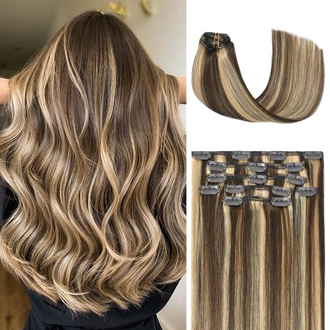 PRICES MAY VARY. 【High Quality Real Human Hair】Real human hair extensions, blend perfect with your own hair, can be styled very well (Washing, Curling, Strengthening, etc.) 70g 7pcs one pack, can cover your entire head perfectly! For 70g 22inch items, if you want to achieve the perfect effect, it is recommended to increase the thickness by 2-3 packs, and increase the length by 3 packs and more. 【More Comfortable & Healthier】Unlike traditional hair extensions, clip hair extensions is no tape no g Straight Silky Hair, Best Clip In Hair Extensions, Balayage Hair Extensions, Clip Hair Extensions, Increase Hair Volume, Hair Extension Brands, Color Extensions, Caramel Blonde, Real Human Hair Extensions