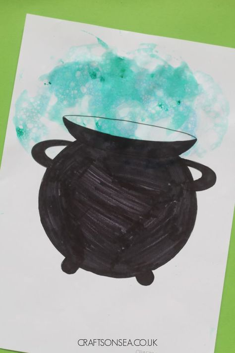 Bubble Painting Witch's Cauldron Craft Puffy Paint Halloween Craft, Cauldron Bubble Painting, Caldron With Bubbles, Cauldron Craft For Kids, Witches Couldren, Cauldron Painting, Minimalist Classroom, Cauldron Bubbles, Cauldron Craft