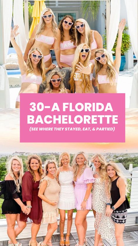 Bride Katherine from blog thatglobalgal had her bachelorette party in 30A with 6 of her friends! 30A is a quint town located in-between Panama City Beach and Destin, FL. This is a perfect bachelorette party location with its beautiful private beaches and plenty of shopping. Check out Katherine's bachelorette party itinerary for some future bachelorette party inspiration in sunny Florida! #30Abacheloretteparty #30Apartyideas Gulf Shores Bachelorette Party, Beach Bachelorette Party Outfit, Bachlorette Party Outfits, Destin Bachelorette, 30a Bachelorette, Florida Bachelorette Party, Bachelorette Locations, Bachelorette Party Locations, Florida Bachelorette