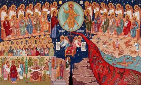 The Geography of Heaven and Hell /// Pemptousia The Last Judgment, Matthew 25, Eastern Orthodox Church, Christian Images, Eastern Orthodox, Religious Images, Book Of Revelation, The Kingdom Of God, Orthodox Icons