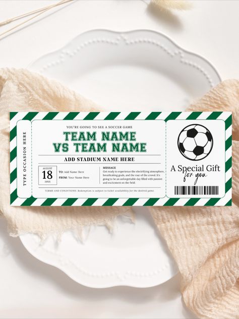 Editable template. Soccer Game Ticket EDITABLE, Surprise Soccer Gift Certificate, Ticket To Soccer Printable, Game Ticket Voucher, Sports Ticket, Birthday Certificate, Fake Game Ticket, Fake Ticket Template, Football Ticket Gift, Any Occasion, Instant Download Fake Ticket, Soccer Tickets, Ticket Template Free, Birthday Certificate, Game Ticket, Football Ticket, Game Tickets, Ticket Template, Sports Birthday