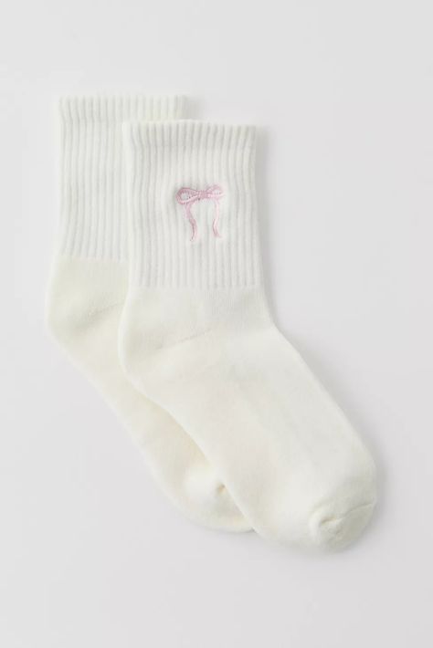 Icon Embroidered Quarter Crew Sock | Urban Outfitters Cute Socks Aesthetic, Coquette Wishlist, Space Socks, Christmas Wants, Socks Aesthetic, Sweater Socks, Sweet 16 Gifts, Comfy Socks, Snap Ideas