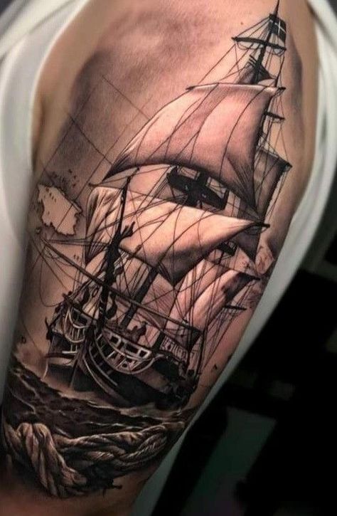 This article contains 60 fully original, distinctive, and eye-catching ship tattoo ideas. Bonus: all meanings explained. Campervan Tattoo, Ship Tattoo Ideas, Honey Badger Tattoo, Tattoo Ideas Travel, Tattoo Ship, Traditional Lighthouse Tattoo, Ship Tattoo Sleeves, Badger Tattoo, Ship Tattoos