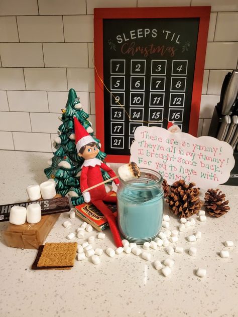 Smores Elf On The Shelf, Elf Smores On The Shelf, Elf On The Shelf Smores Ideas, Elf On The Shelf Marshmallow Ideas, Elf Activities, Elf Ideas, On The Shelf, The Elf, School Crafts