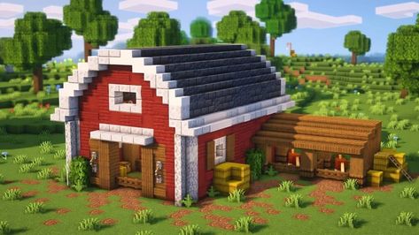 Aesthetic Animal Barn Design Ideas in Minecraft - TBM | TheBestMods Barn For Animals, Chalet Minecraft, Château Minecraft, Minecraft Barn, Villa Minecraft, Minecraft Horse, Construction Minecraft, Case Minecraft, Minecraft Decoration