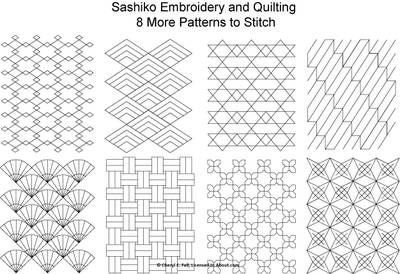 Japanese Sashiko Patterns: Usually done by hand but some designs are machine compatible. Patterns For Quilting, Sashiko Patterns, Sashiko Pattern, Pola Bordir, Hungarian Embroidery, Diy Broderie, Sashiko Embroidery, Redwork Embroidery, Learn Embroidery