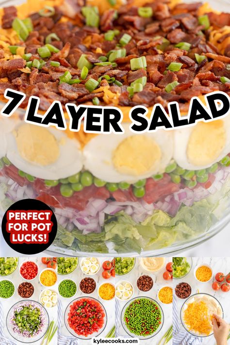 Overnight Salad Layered, Seven Layer Salad Recipe Classic, Layered Lettuce Salad, Layered Salad With Peas, 7 Layer Salad Recipe, Overnight Salad, Summer Entertaining Recipes, 7 Layer Salad, Smart Eating