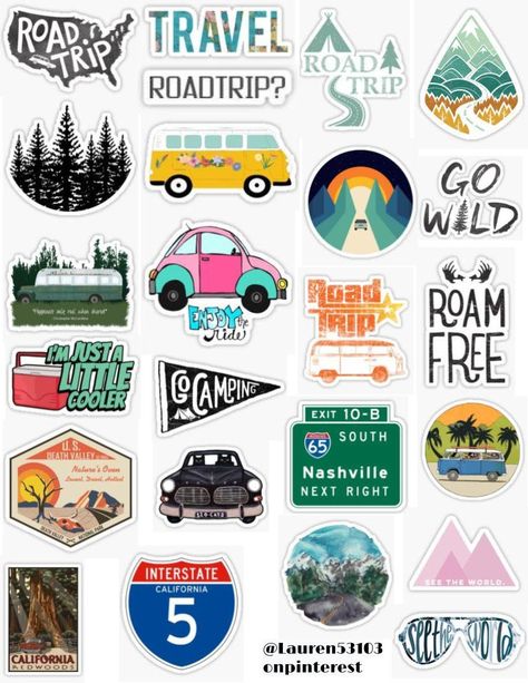 Road Trip Stickers, Trip Stickers, Stickers Trendy, Mountains Camping, Car For Teens, Find Your Aesthetic, Wallpaper Macbook, Mountain Camping, Packing Car