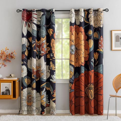 PRICES MAY VARY. 🪟100% Full Blackout Curtains. 🌞FULL BLACKOUT CURTAINS: Set includes 2 panels of bohemian flower blackout curtain（52 inch wide by 84 inch long each). Each panel has 8 grommets. The interior diameter of the hole is 1.6 inch. It's easy to hang. Curtains are made of 100% high quality polyester fabric. Bohemian-style blackout curtains featuring a rich and colorful botanical floral design offer an exquisite blend of functionality and decorative charm. 🌃EFFECTIVE LIGHT BLOCKING: Bla Black Out Curtains, Curtains For Bedroom, Quality Curtains, Boho Curtains, Drape Panel, Black Boho, Curtains For Living Room, Floral Curtains, Black Out