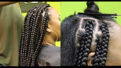 How-To: | Jumbo Box Braids [Video] - Black Hair Information Jumbo Box Braids Parts, Butterfly Braids, Box Braids Tutorial, Braids Easy, Large Box Braids, Braids Tutorial, Butterfly Braid, Make Hair Grow, Big Box Braids