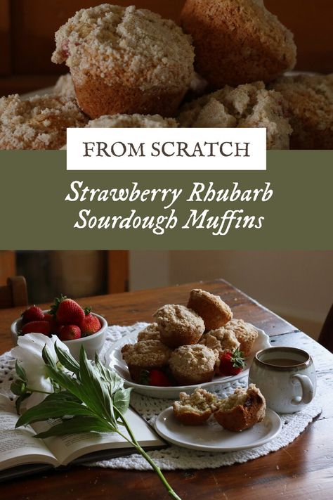 Strawberry Rhubarb Sourdough Muffins - Under A Tin Roof Blog Strawberry Rhubarb Sourdough, Sourdough Rhubarb Muffins, Sourdough Rhubarb Recipes, Rhubarb Sourdough, Sourdough Rhubarb, Sourdough Desserts, Using Sourdough Discard, Strawberry Rhubarb Muffins, Sourdough Ideas