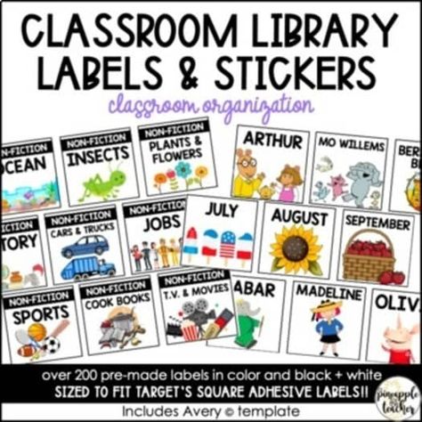 Classroom Library Labels + Stickers (Editable) by A Pineapple for the Teacher Library Lessons Elementary, Classroom Library Labels, Microsoft Access, Library Labels, Mo Willems, Magic School Bus, Library Lessons, Teacher Books, Mentor Texts