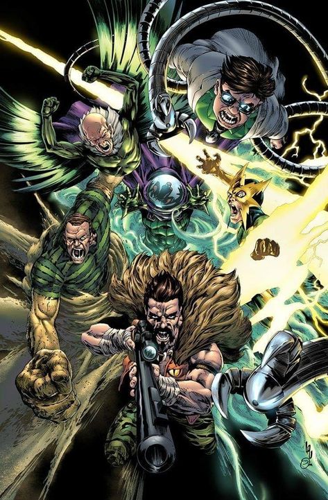 Sinister Six Sinister 6, The Sinister Six, Kraven The Hunter, Marvel Artwork, Marvel Villains, Marvel Comic Universe, Marvel Comics Art, Comic Collection, Spiderman Art