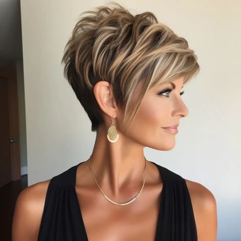 New Short Hairstyles For Women Over 50, Pixie With Long Sides, Short Stacked Pixie Haircut, Summer 2024 Short Hair, Short Full Hairstyles, Short Spiky Haircuts For Fine Hair, Long In Front Short In Back Hair, Edgy Short Hair For Women Over 50, Short Sassy Hair Over 50