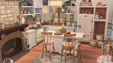 Sims Freeplay Houses, Sims 4 Kitchen, Cottage Room, Sims 4 House Design, Sims Building, Sims House Plans, Sims House Design, Sims 4 Cc Furniture, Spanish House