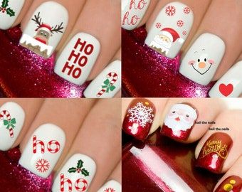 Christmas nail stickers | Etsy Santa Nail Art, Snow Elf, Flag Nails, Santa Nails, Paint Nails, Christmas Nail Stickers, Christmas Manicure, Festive Nail Art, Holiday Nail